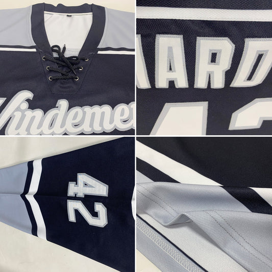 Custom Black White-Silver Hockey Lace Neck Jersey - Sky-Custom
