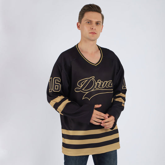 Custom Black Black-Old Gold Hockey Jersey - Sky-Custom