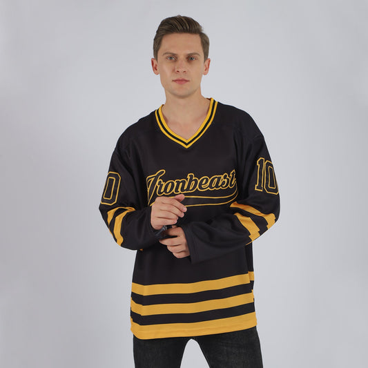 Custom Black Black-Gold Hockey Jersey - Sky-Custom
