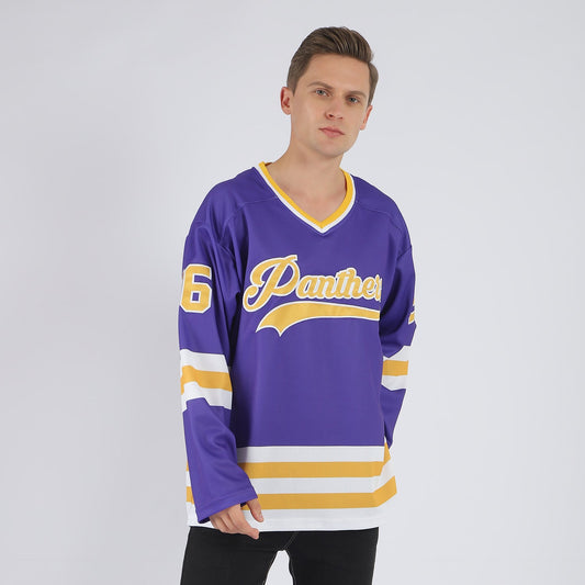 Custom Purple Gold-White Hockey Jersey - Sky-Custom