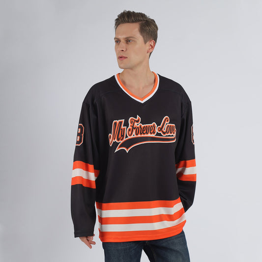 Custom Black Black-Orange Hockey Jersey - Sky-Custom
