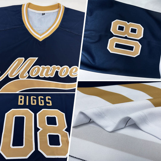 Custom Navy Old Gold-White Hockey Jersey - Sky-Custom