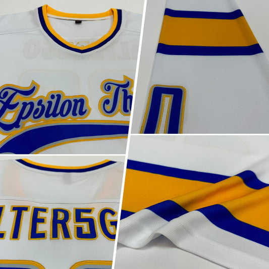 Custom White Royal-Gold Hockey Jersey - Sky-Custom