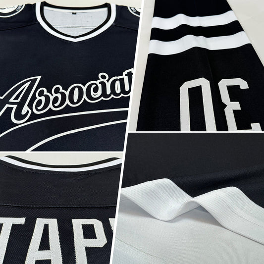 Custom Black White Hockey Jersey - Sky-Custom