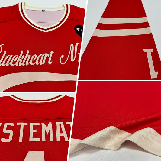 Custom Red Cream Hockey Jersey - Sky-Custom