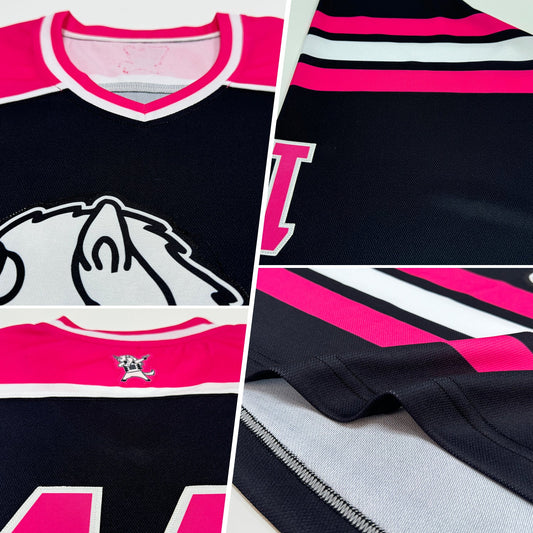 Custom Black Pink-White Hockey Jersey - Sky-Custom