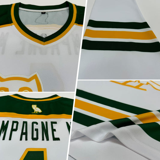 Custom White Green-Gold Hockey Jersey - Sky-Custom
