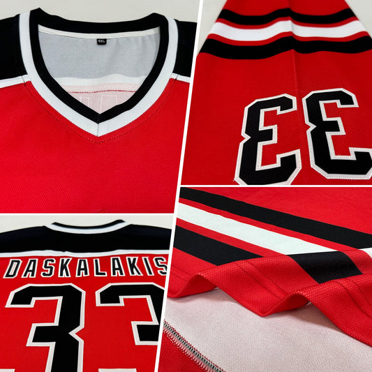 Custom Red Black-White Hockey Jersey - Sky-Custom