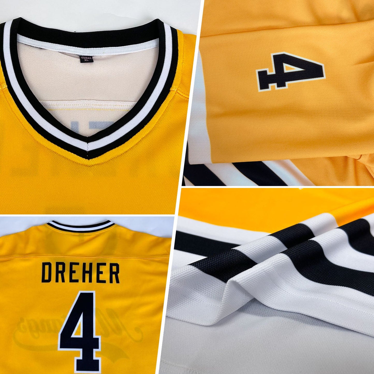 Custom Gold Black-White Hockey Jersey - Sky-Custom