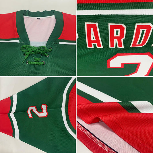 Custom Green White-Red Hockey Lace Neck Jersey - Sky-Custom