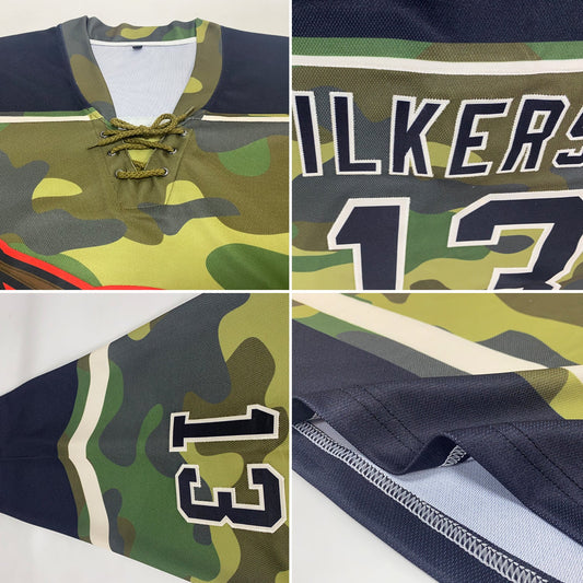 Custom Camo Black-Cream Salute To Service Hockey Lace Neck Jersey - Sky-Custom