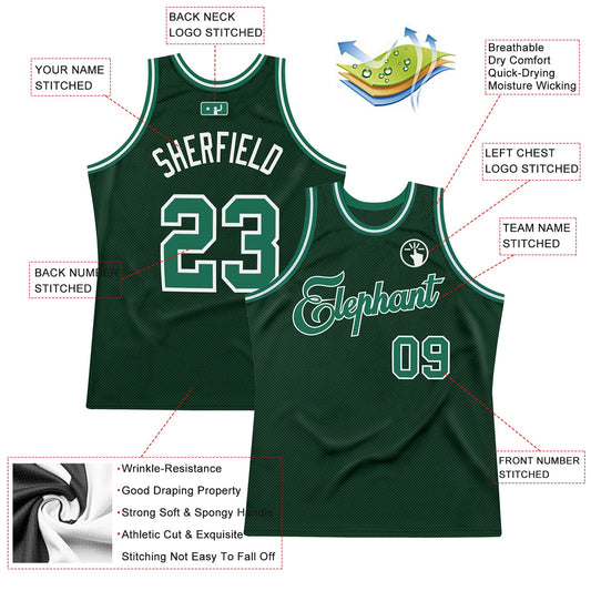 Custom Hunter Green Kelly Green-White Authentic Throwback Basketball Jersey - Sky-Custom