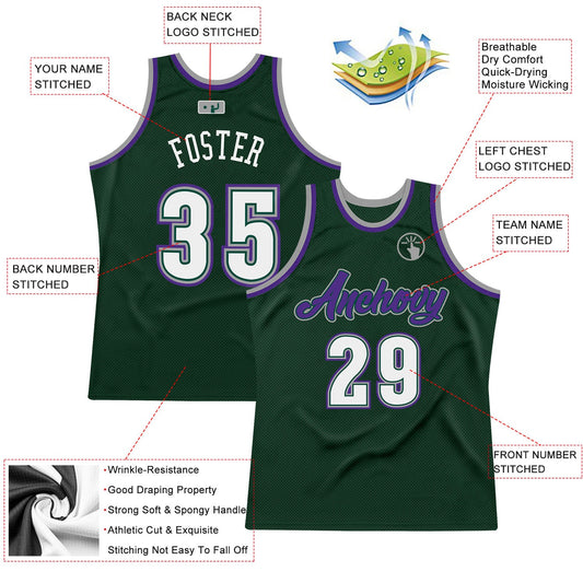 Custom Hunter Green White-Purple Authentic Throwback Basketball Jersey - Sky-Custom
