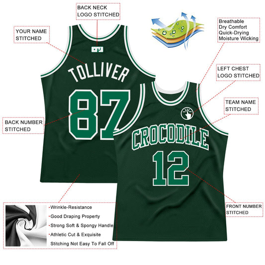 Custom Hunter Green Kelly Green-White Authentic Throwback Basketball Jersey - Sky-Custom