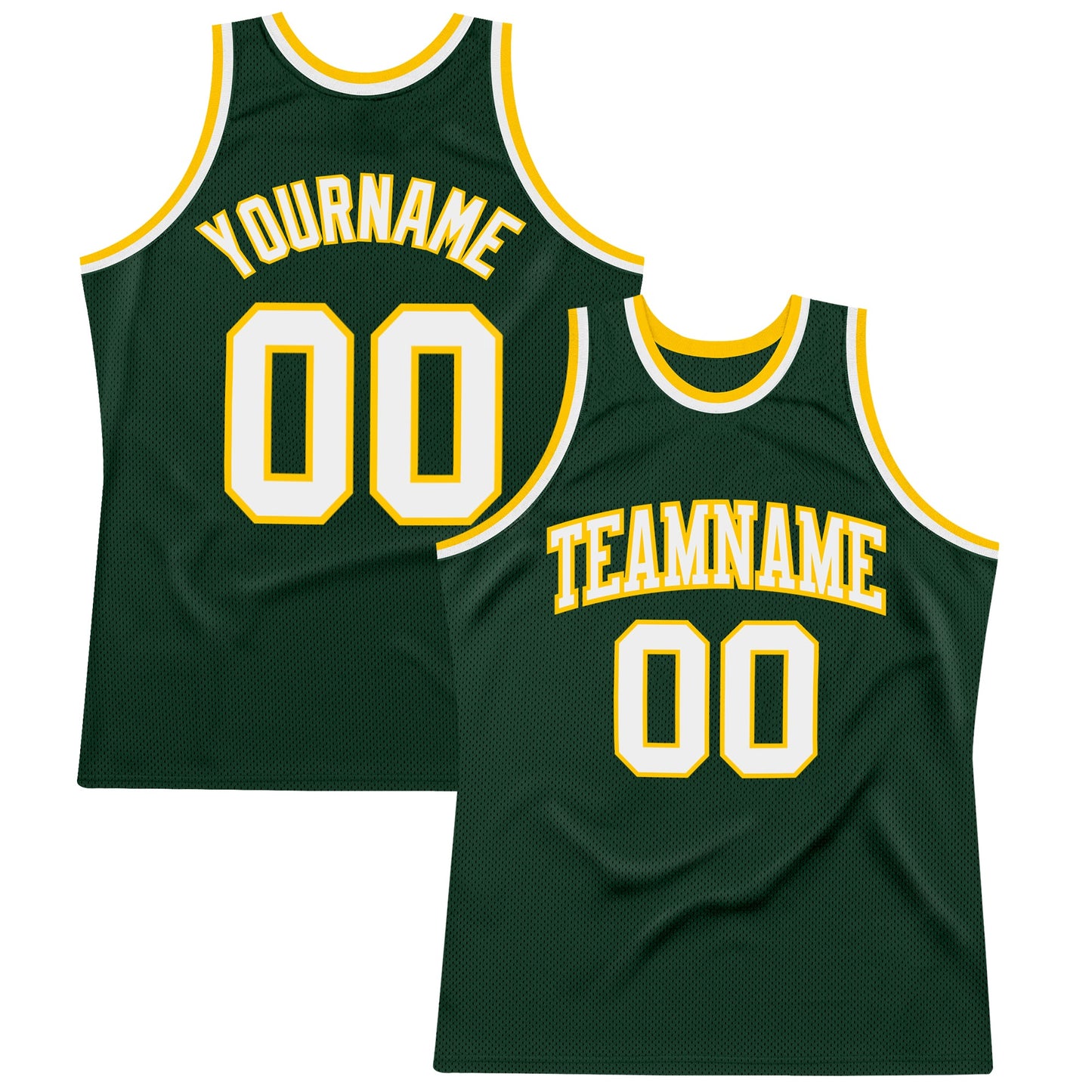 Custom Hunter Green White-Gold Authentic Throwback Basketball Jersey - Sky-Custom