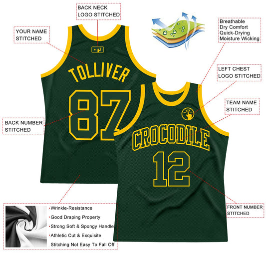 Custom Hunter Green Green-Gold Authentic Throwback Basketball Jersey - Sky-Custom