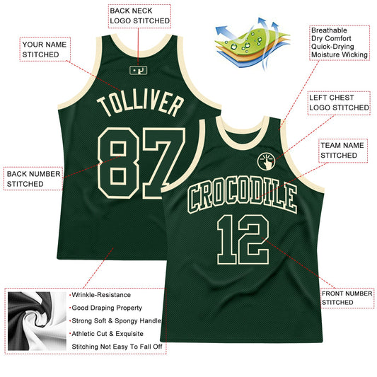 Custom Hunter Green Green-Cream Authentic Throwback Basketball Jersey - Sky-Custom