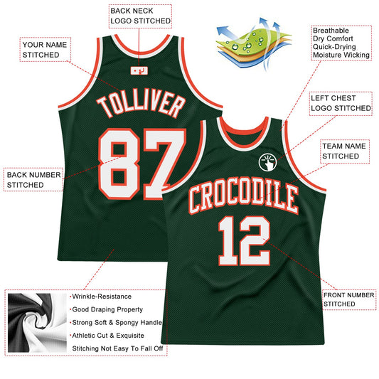 Custom Hunter Green White-Orange Authentic Throwback Basketball Jersey - Sky-Custom