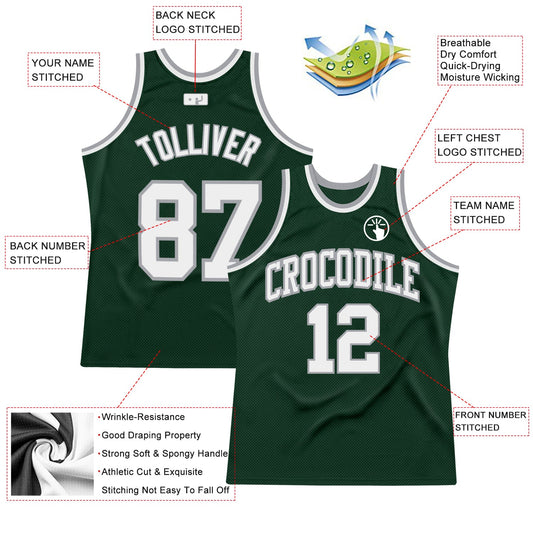 Custom Hunter Green White-Gray Authentic Throwback Basketball Jersey - Sky-Custom