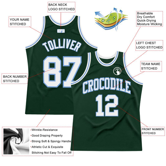 Custom Hunter Green White-Light Blue Authentic Throwback Basketball Jersey - Sky-Custom