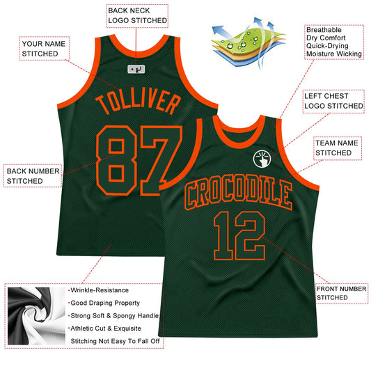 Custom Hunter Green Green-Orange Authentic Throwback Basketball Jersey - Sky-Custom