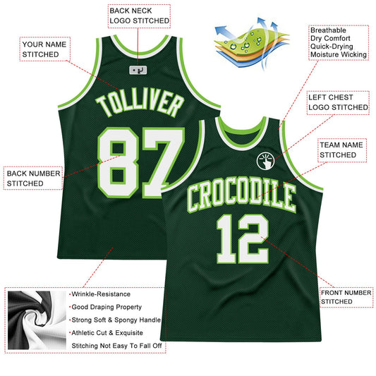 Custom Hunter Green White-Neon Green Authentic Throwback Basketball Jersey - Sky-Custom