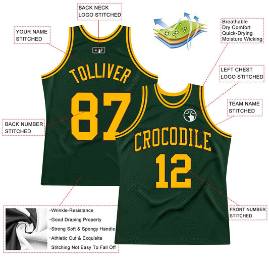 Custom Hunter Green Gold-Black Authentic Throwback Basketball Jersey - Sky-Custom