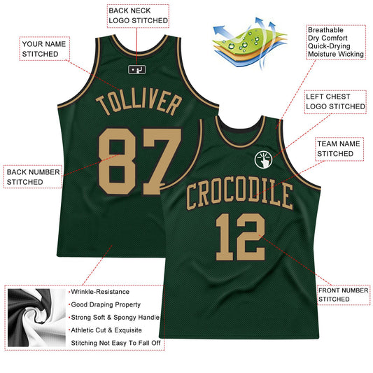 Custom Hunter Green Old Gold-Black Authentic Throwback Basketball Jersey - Sky-Custom