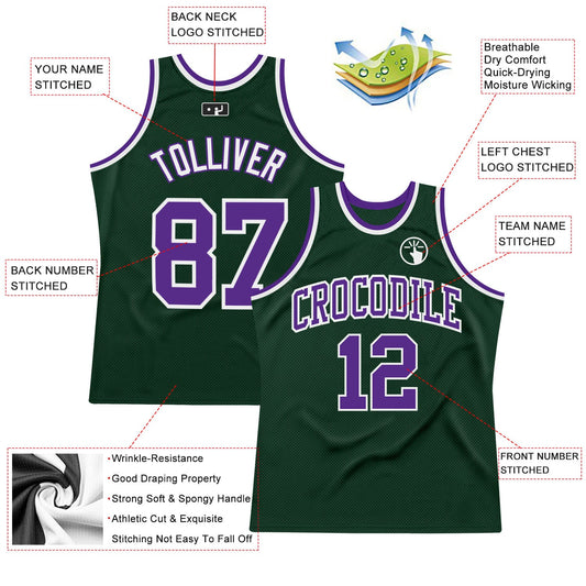 Custom Hunter Green Purple-White Authentic Throwback Basketball Jersey - Sky-Custom