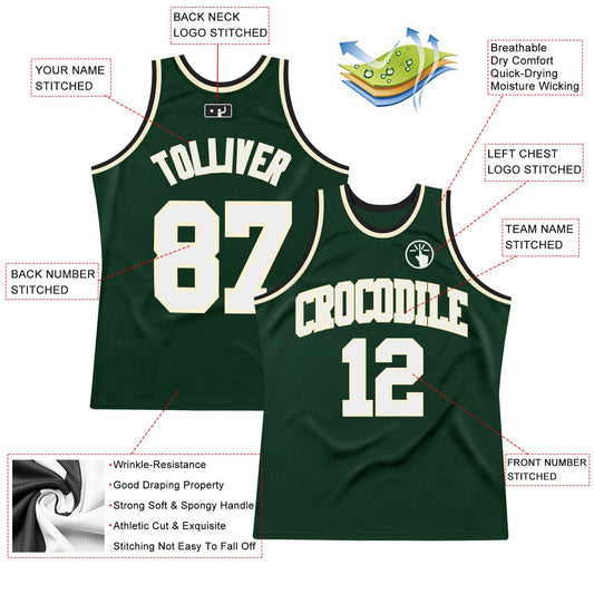 Custom Hunter Green White Cream-Black Authentic Throwback Basketball Jersey - Sky-Custom