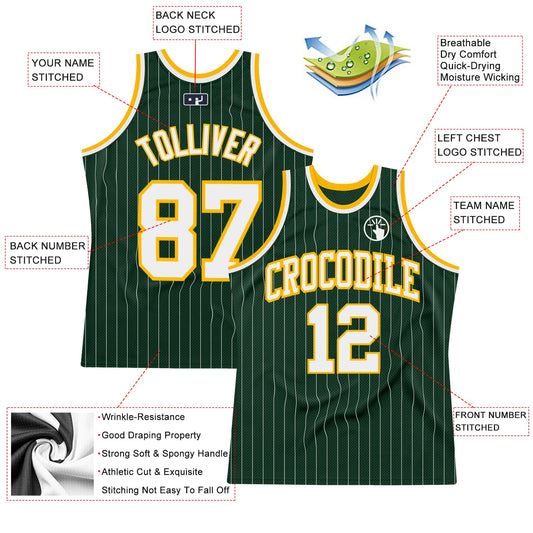 Custom Hunter Green White Pinstripe White-Gold Authentic Basketball Jersey - Sky-Custom