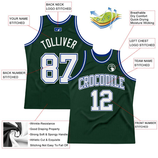 Custom Hunter Green White-Royal Authentic Throwback Basketball Jersey - Sky-Custom