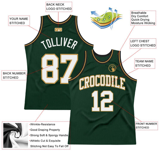 Custom Hunter Green White Old Gold-Black Authentic Throwback Basketball Jersey - Sky-Custom