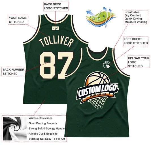 Custom Hunter Green Cream-Black Authentic Throwback Basketball Jersey - Sky-Custom