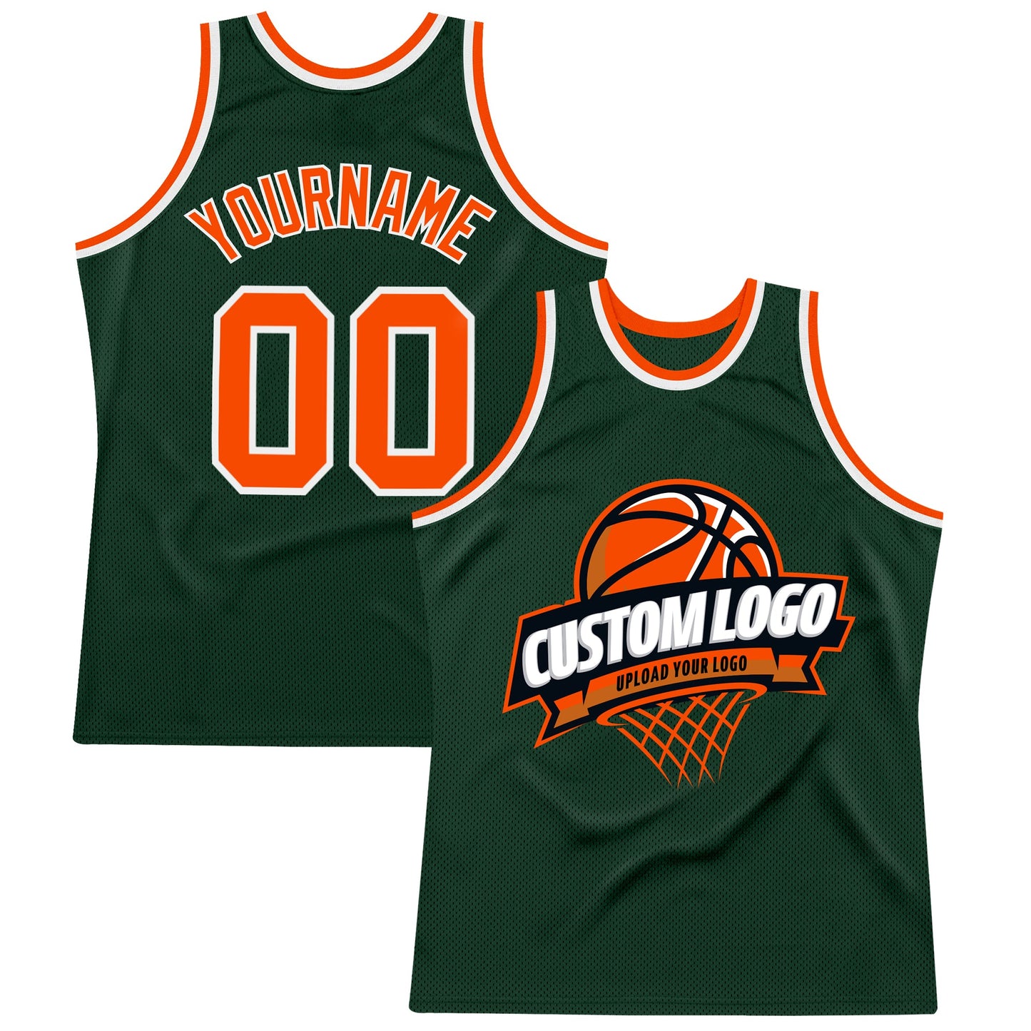 Custom Hunter Green Orange-White Authentic Throwback Basketball Jersey - Sky-Custom