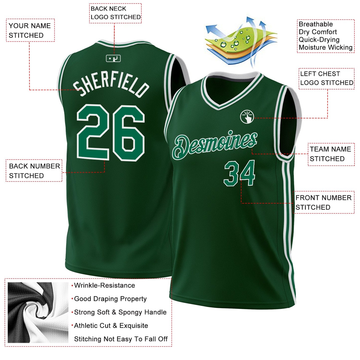 Custom Hunter Green Kelly Green-White Authentic Throwback Basketball Jersey - Sky-Custom