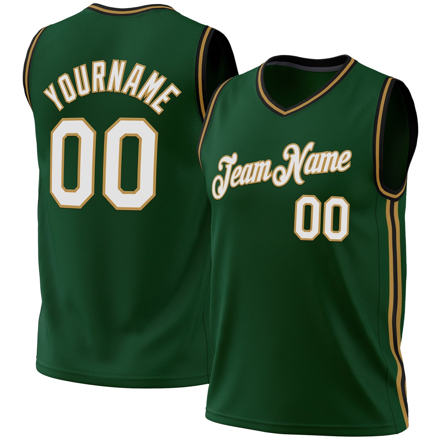 Custom Hunter Green Black-Old Gold Authentic Throwback Basketball Jersey - Sky-Custom