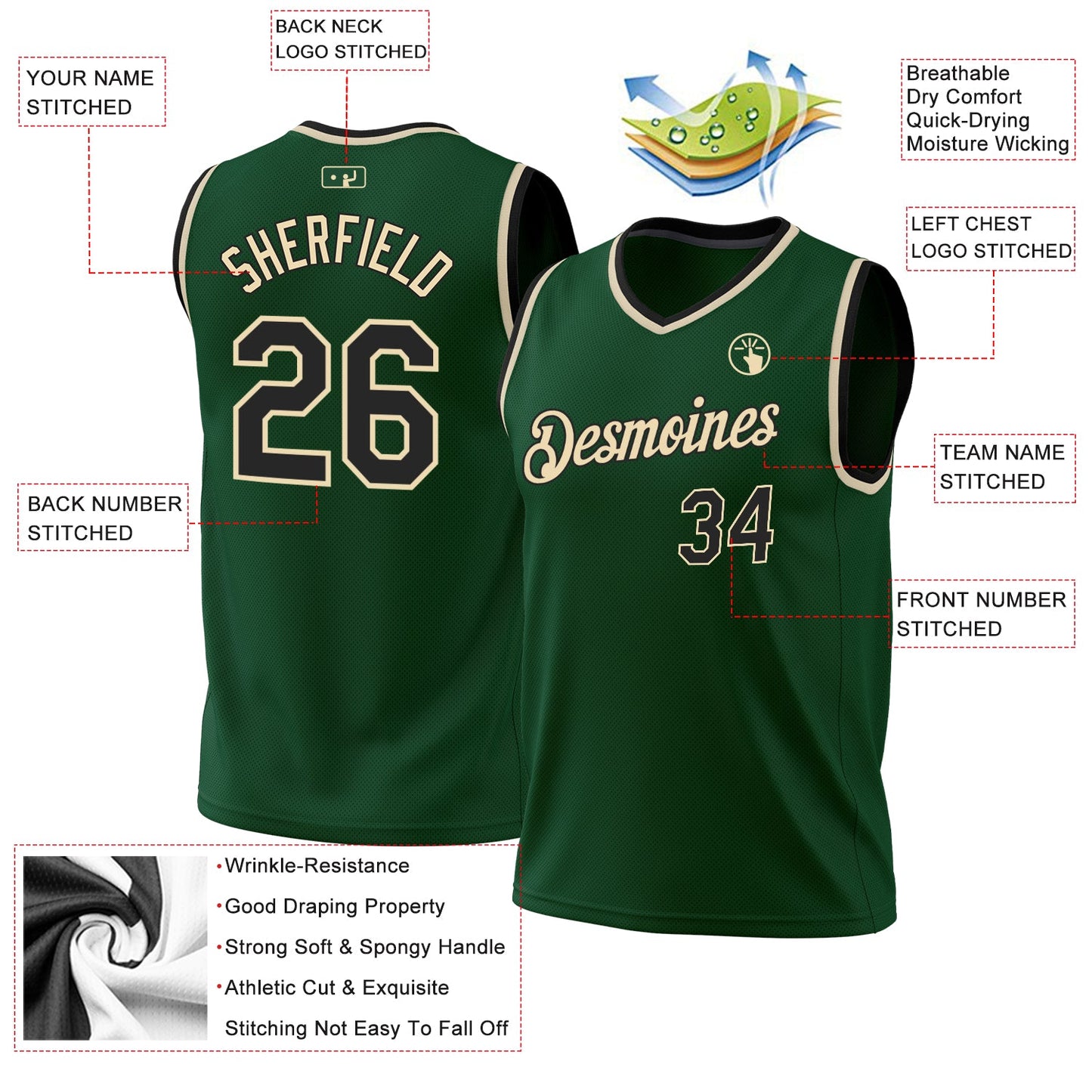 Custom Hunter Green Black-Cream Authentic Throwback Basketball Jersey - Sky-Custom