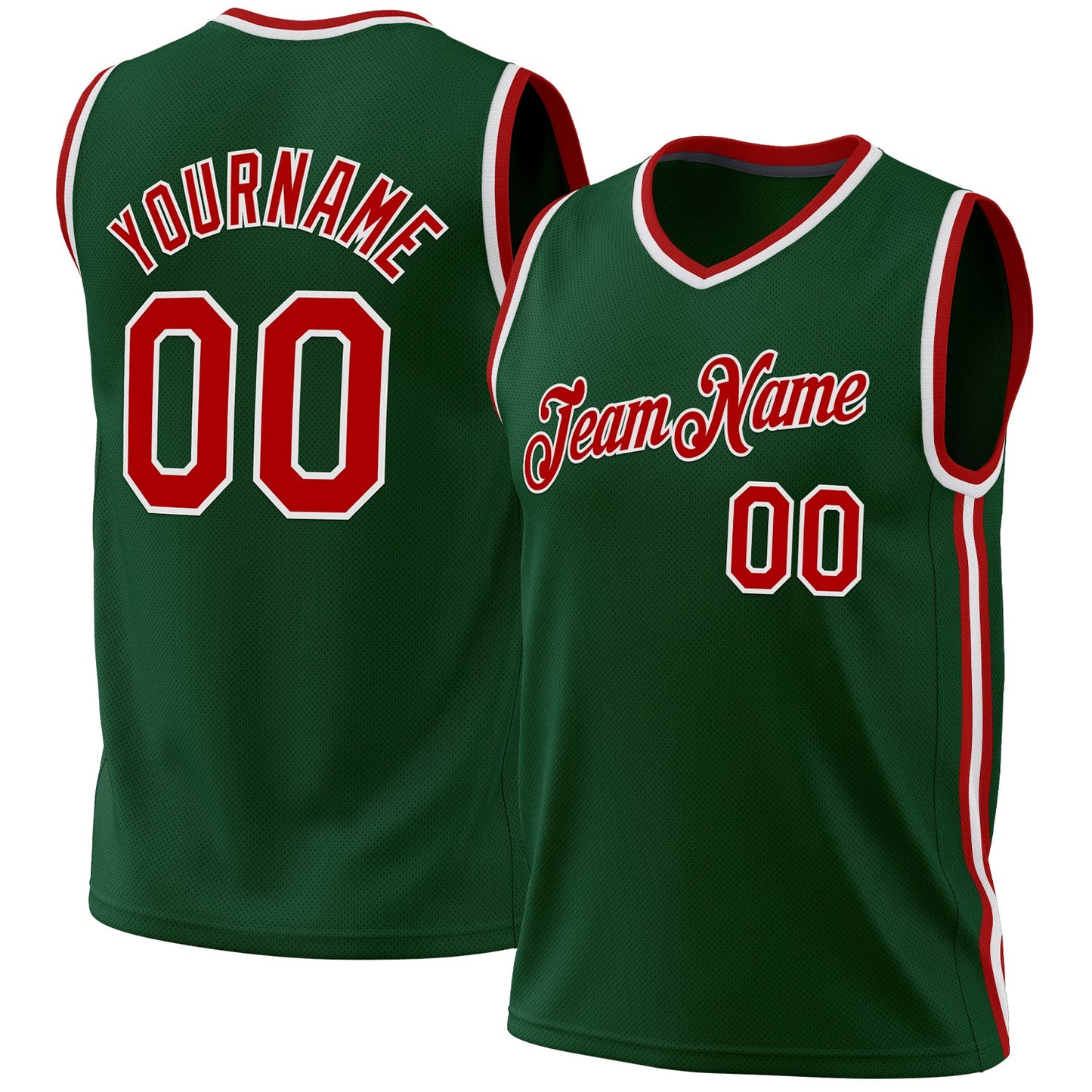 Custom Hunter Green Red-White Authentic Throwback Basketball Jersey - Sky-Custom