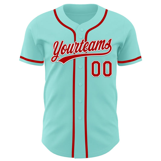 Custom Ice Blue Red-White Authentic Baseball Jersey - Sky-Custom