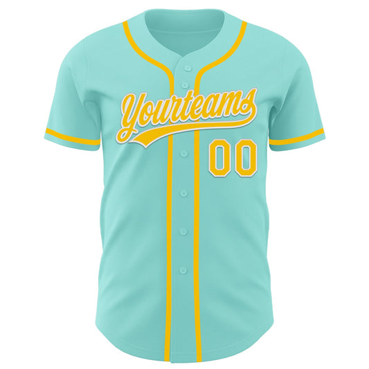 Custom Ice Blue Yellow-White Authentic Baseball Jersey - Sky-Custom