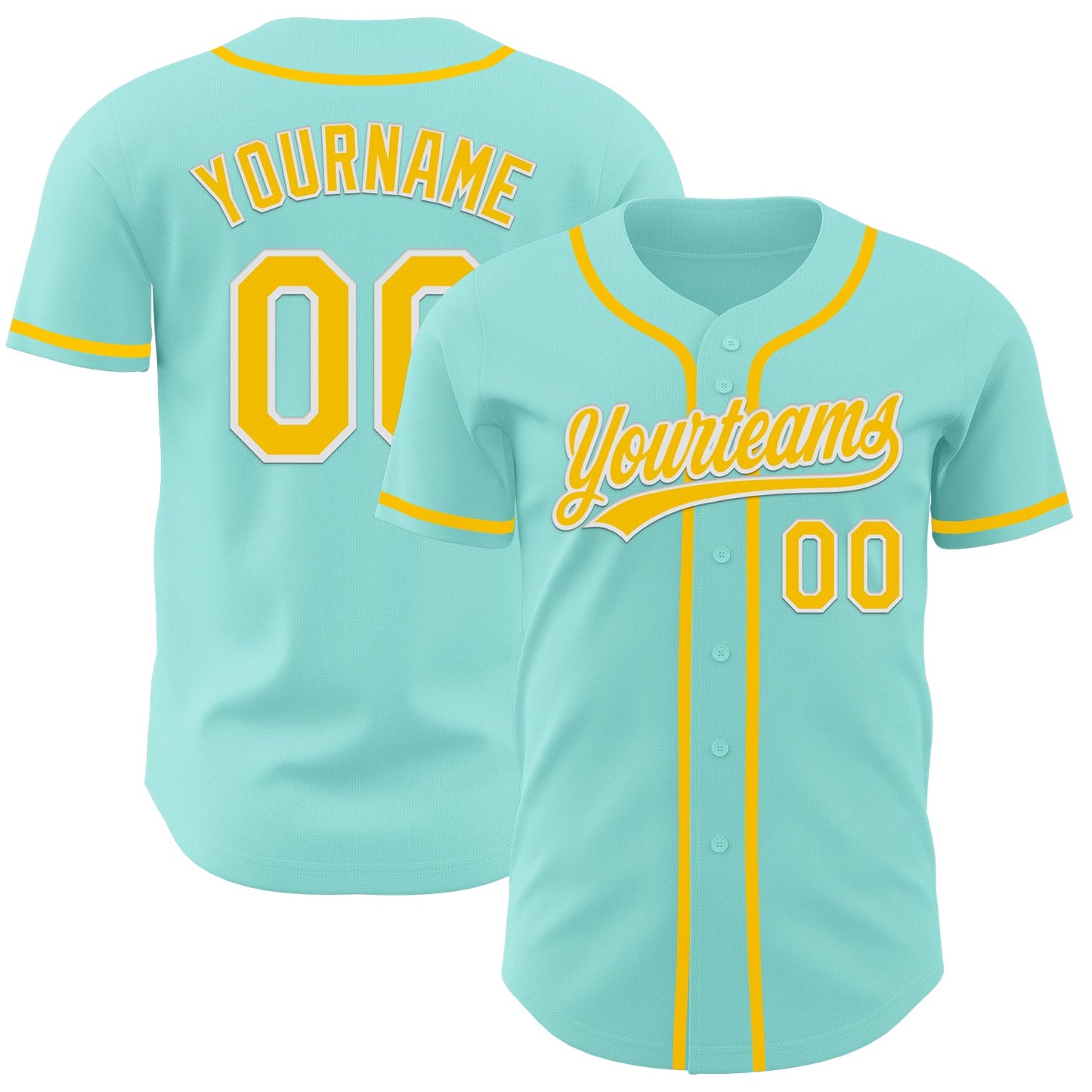Custom Ice Blue Yellow-White Authentic Baseball Jersey - Sky-Custom