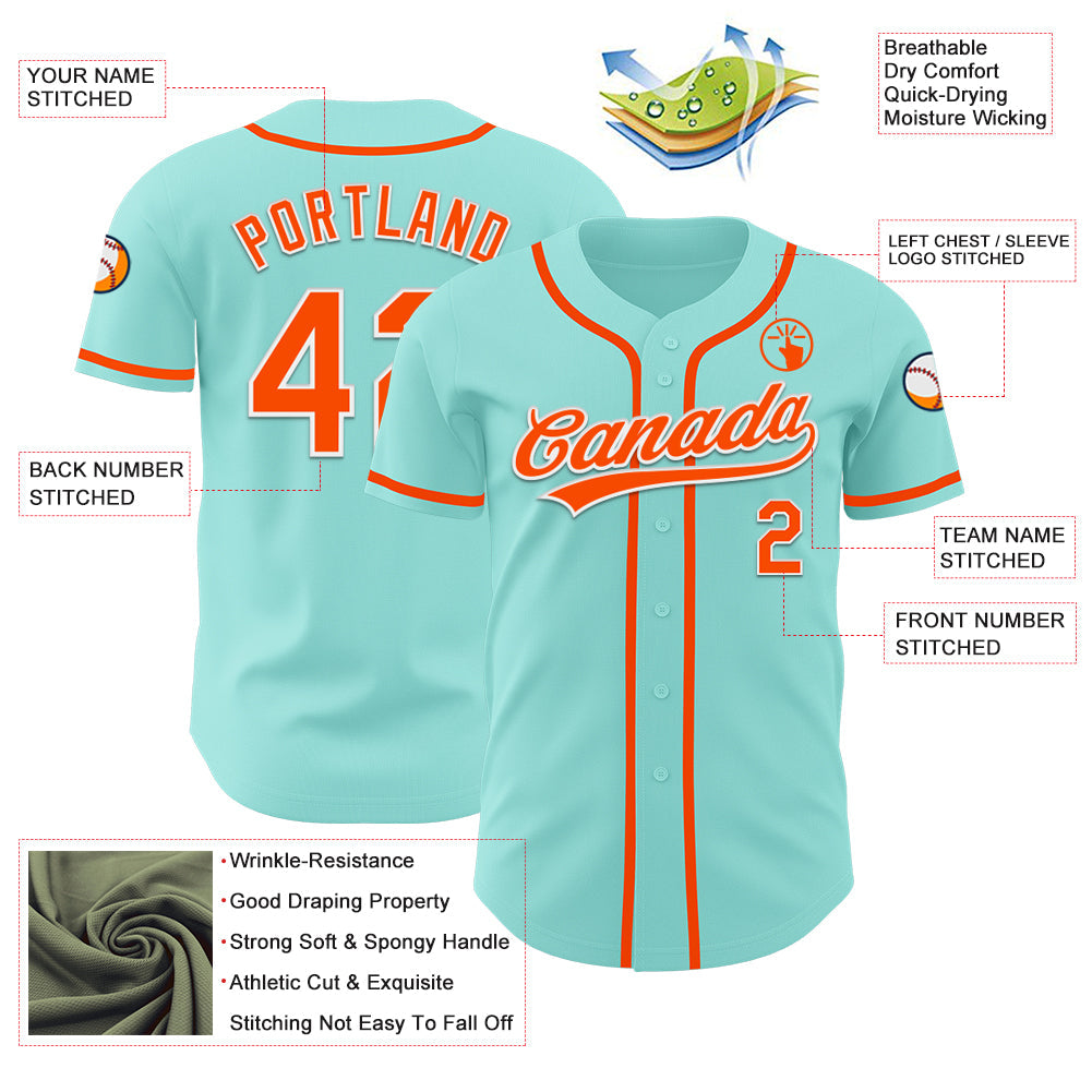 Custom Ice Blue Orange-White Authentic Baseball Jersey - Sky-Custom