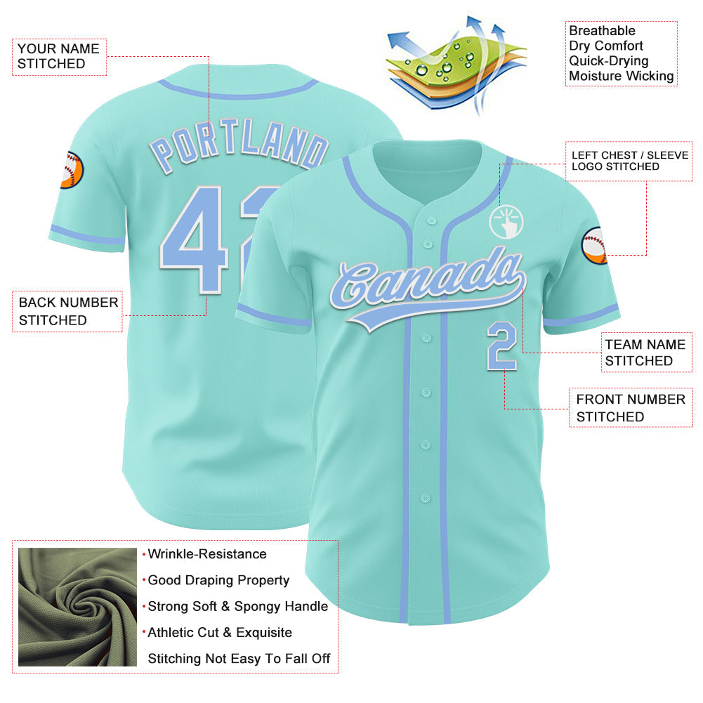 Custom Ice Blue Light Blue-White Authentic Baseball Jersey - Sky-Custom