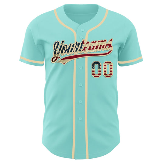 Custom Ice Blue Vintage USA Flag-Cream Authentic Baseball Jersey - Sky-Custom