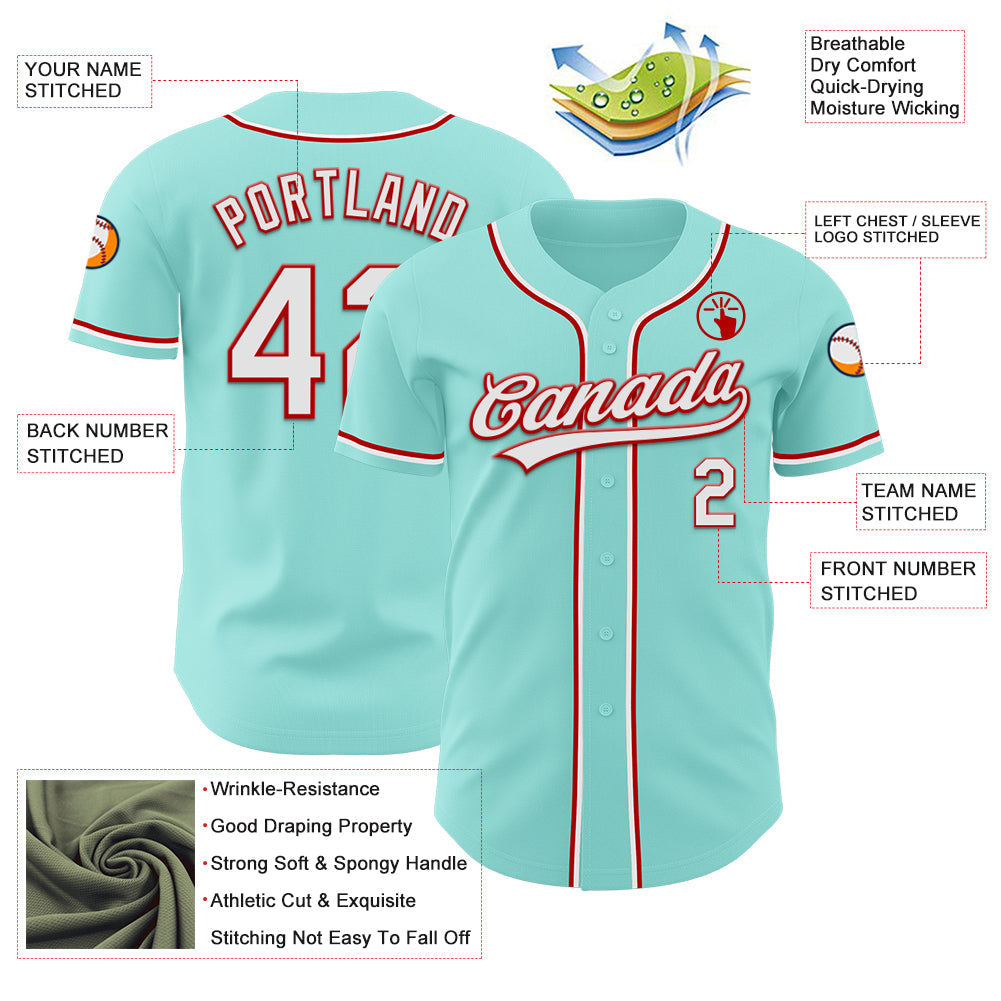 Custom Ice Blue White-Red Authentic Baseball Jersey - Sky-Custom