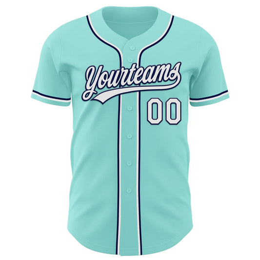 Custom Ice Blue White-Navy Authentic Baseball Jersey - Sky-Custom