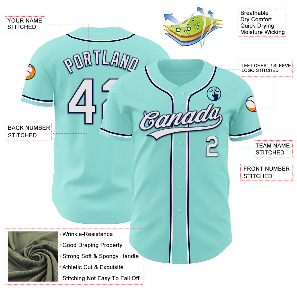 Custom Ice Blue White-Navy Authentic Baseball Jersey - Sky-Custom