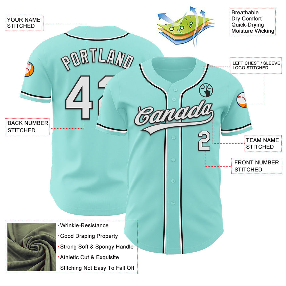 Custom Ice Blue White-Black Authentic Baseball Jersey - Sky-Custom