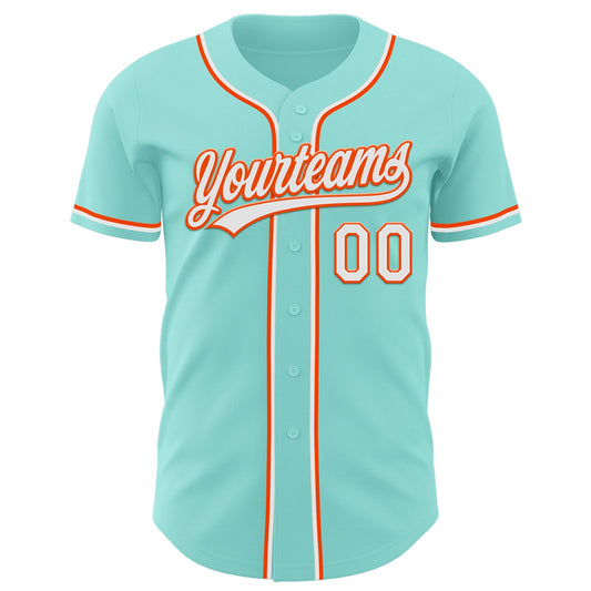 Custom Ice Blue White-Orange Authentic Baseball Jersey - Sky-Custom